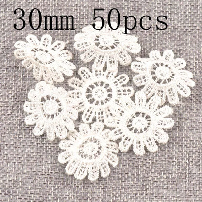 Flower White Lace Applique Mesh Trim For Sew On Guipure Fabric Wedding Supplies Home Decoration - 30mm 50pcs