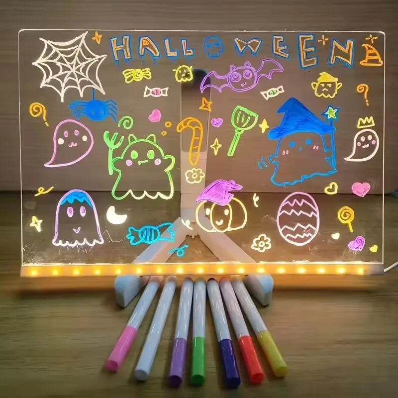 LED Light-Up Acrylic Message Board Erasable USB Drawing Board Birthday Gift Bar Advertising for Creative Activities with Stan
