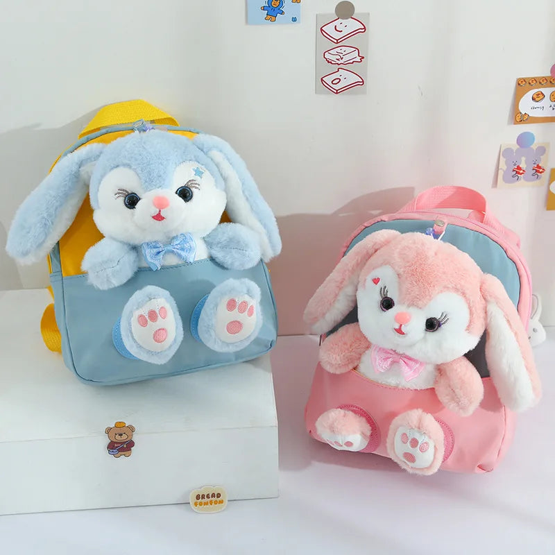 Plush 3D Rabbit Backpack for Boys Girls Kids Children SchoolBag Cute Bow Tie Cartoon School Bags Kindergarten Preschool Baby 