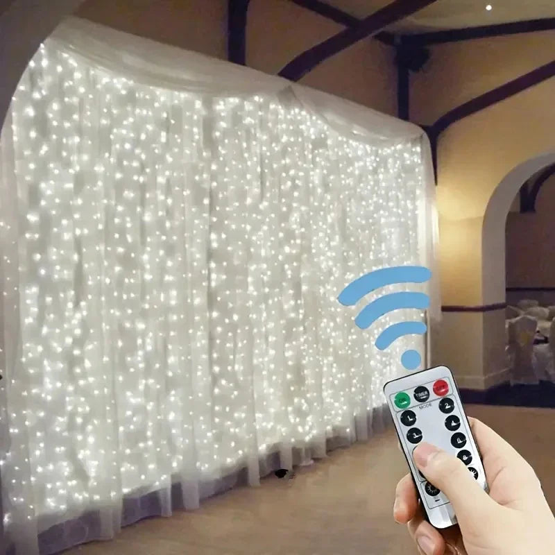 3/4/6m Curtain 100/600LEDString Lights Garland USB Festoon Remote Control Fairy Garland Lights Christmas Decoration Bedroom H