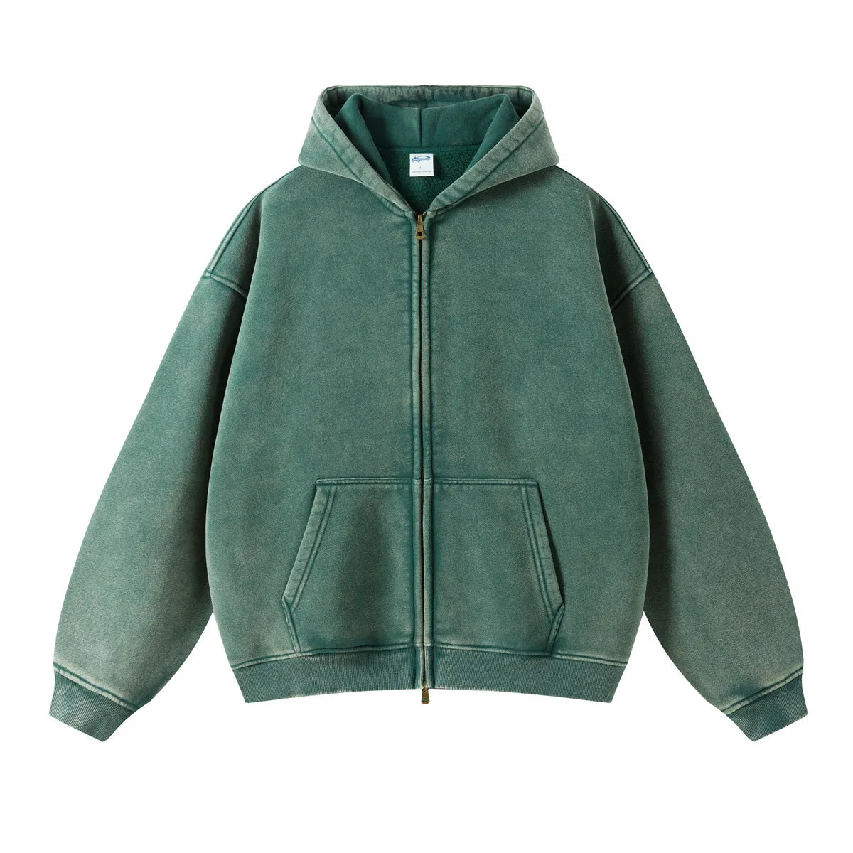 Batik fleece zippered hoodie - green / S