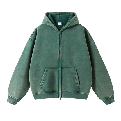 Batik fleece zippered hoodie - green / S