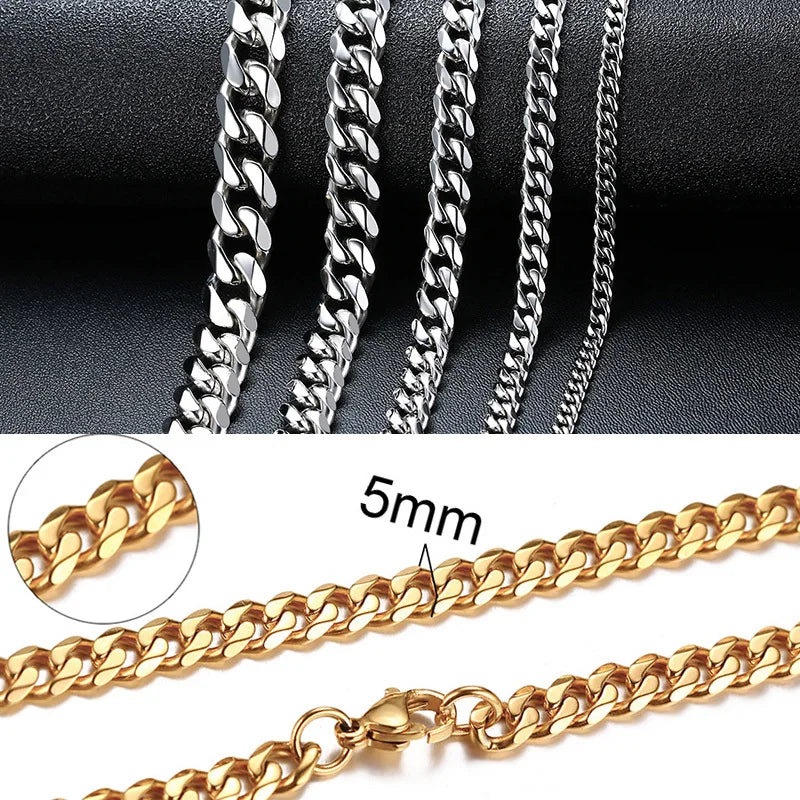 Vnox Cuban Chain Necklace for Men Women,Basic Punk Stainless Steel Curb Link Chain Chokers,Vintage Gold Color Solid Metal Col