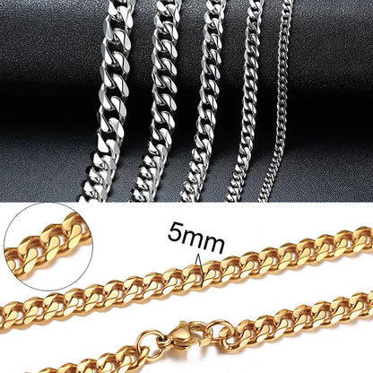 Vnox Cuban Chain Necklace for Men Women,Basic Punk Stainless Steel Curb Link Chain Chokers,Vintage Gold Color Solid Metal Col