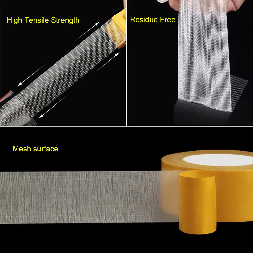 Super Thin Strong Fixation Double Sided Adhesive Tape Heavy Duty Translucent Mesh Waterproof Traceless Powerful Grid Carpet T