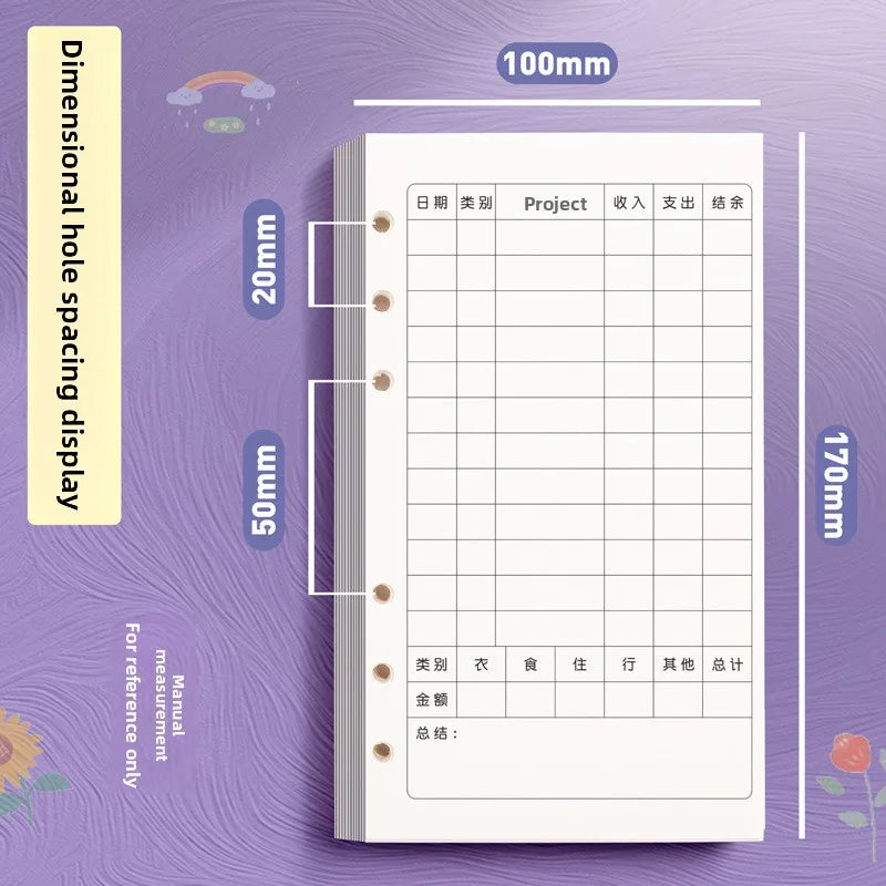 60 Sheets Blank A6 Loose Leaf Refill 6-Ring Binder Inserts for Accounting Notebook Planner, Replaceable Inner Core for Journa