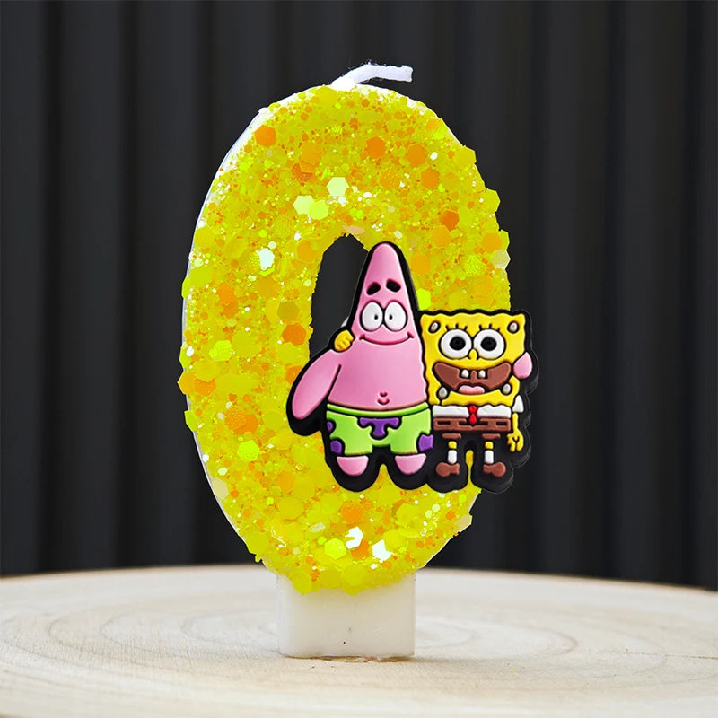 Cute SpongeBob Candle Anime Number 0-9 Kids Birthday Cake Decoration Supplies Cute Cartoon Party Accessories Supplies - B 0