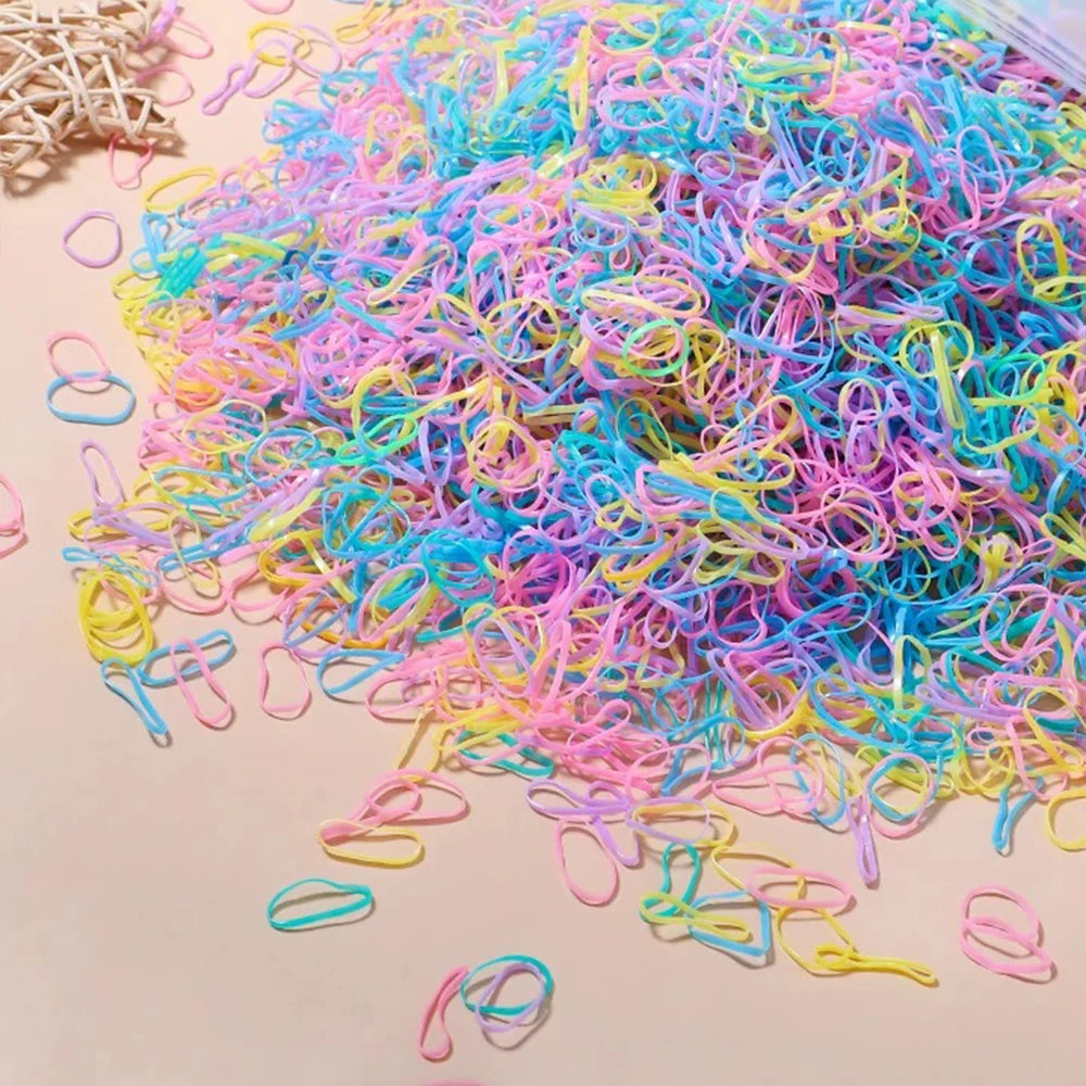 500/1000/2000pcs Girls Colourful Disposable Rubber Band Hair Ties Headband Children Ponytail Holder Bands Kids Hair Accessori