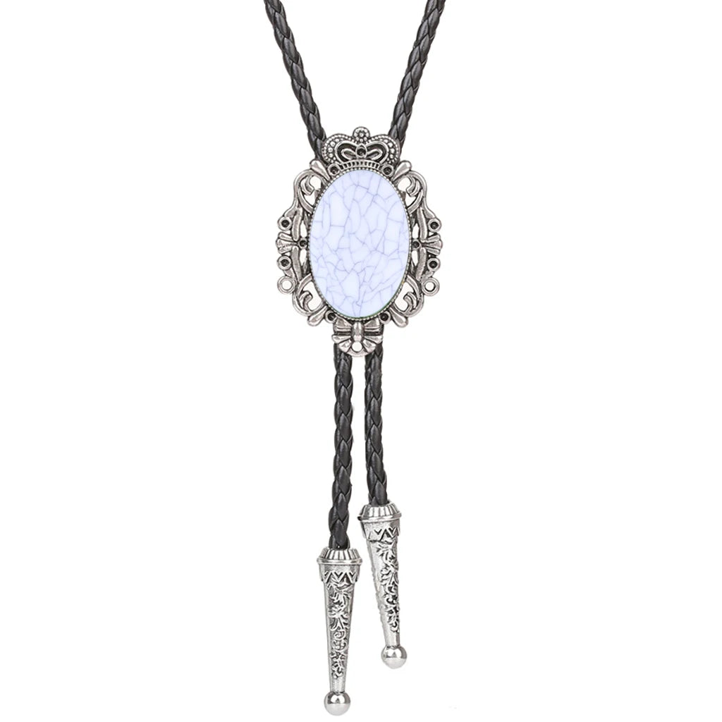 Bolo Tie Western Cowboy Opal Rodeo Leather Necktie - 12