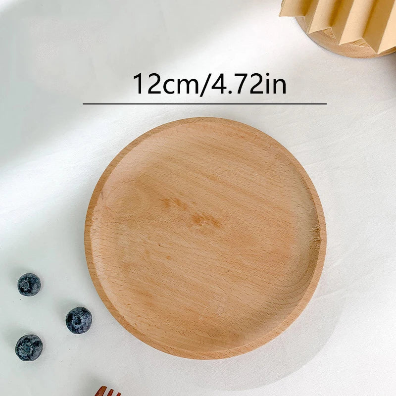 Wheat Stalk Tray Tableware Round Dessert Plate Japanese-Style Durable Heat Resistant Tray Coffee Tea Solid Wood Plate Tray - 