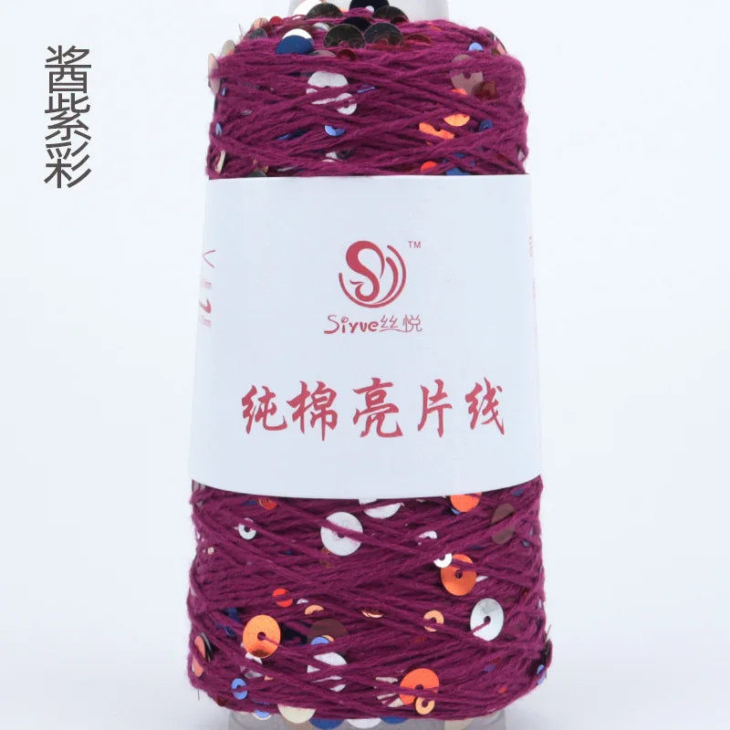 Crochet Sequin Yarn, 100g Cotton Thread, Hand Woven Yarn for DIY Accessories, Knitting Yarn for Fashion Projects, Unique Birt
