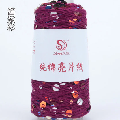 Crochet Sequin Yarn, 100g Cotton Thread, Hand Woven Yarn for DIY Accessories, Knitting Yarn for Fashion Projects, Unique Birt