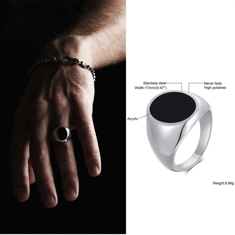 Punk Vintage Ethnic Rings for Men, Retro Viking Knot Rune Finger Band, Black Geometric Square Stone Signet Ring Jewelry - RC-