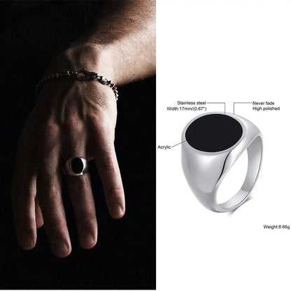Punk Vintage Ethnic Rings for Men, Retro Viking Knot Rune Finger Band, Black Geometric Square Stone Signet Ring Jewelry - RC-