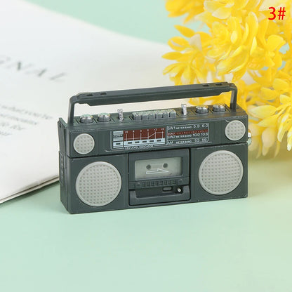 Cute 1/12 Scale Miniature Dollhouse Vintage Radio / Mini Tape-recorder Model Doll House Furniture Decoration Accessories Toy 