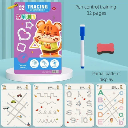 Magical Montessori Tracing Workbook Reusable Pen Control and Tracing Book for Kids Calligraphy and Drawing Educational Toys -