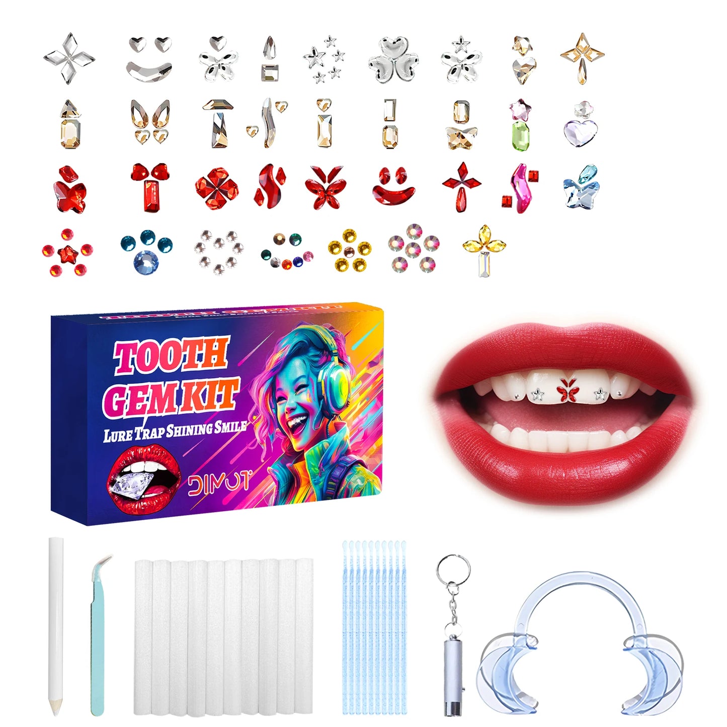 DIY Teeth Gems Kit With Glues And Light Teeth Anti-drop Clear Precious Stone Jewelry Decoration Glittering Tooth Jewelry Kit