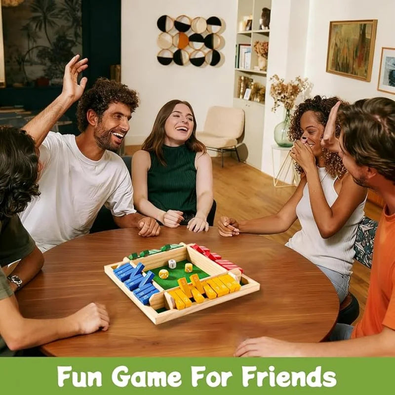 Wooden Arithmetic Dice Board Game – Flip Card Box with 4-Sided Number Tiles, Fun Multiplayer Dice Game for Family & Party