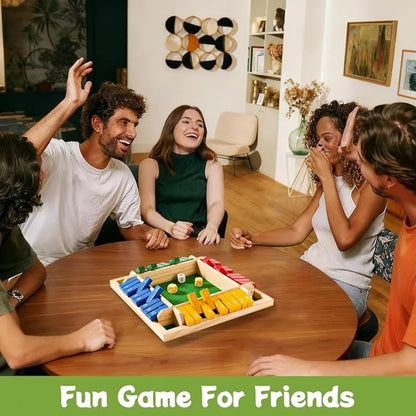 Wooden Arithmetic Dice Board Game – Flip Card Box with 4-Sided Number Tiles, Fun Multiplayer Dice Game for Family & Party