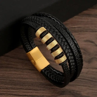 Classic Men's Leather Bracelet New Style Hand-woven Multi-layer Combination Accessory Fashion Man Jewelry - B3 / 21cm