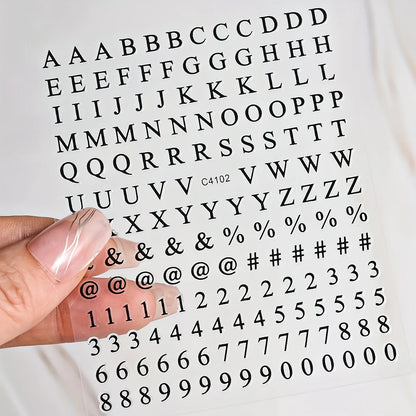 8 Sheets Letters Nail Art Stickers Number Nail Decals Self-Adhesive Luxury Gold Silver English Alphabet Nail Sticker Black Wh