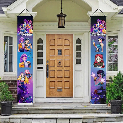 Hot KPop Demon Hunters Backdrop Door Banner Kids Adult Birthday Party Decorations Baby Shower Photo Booth Background Props