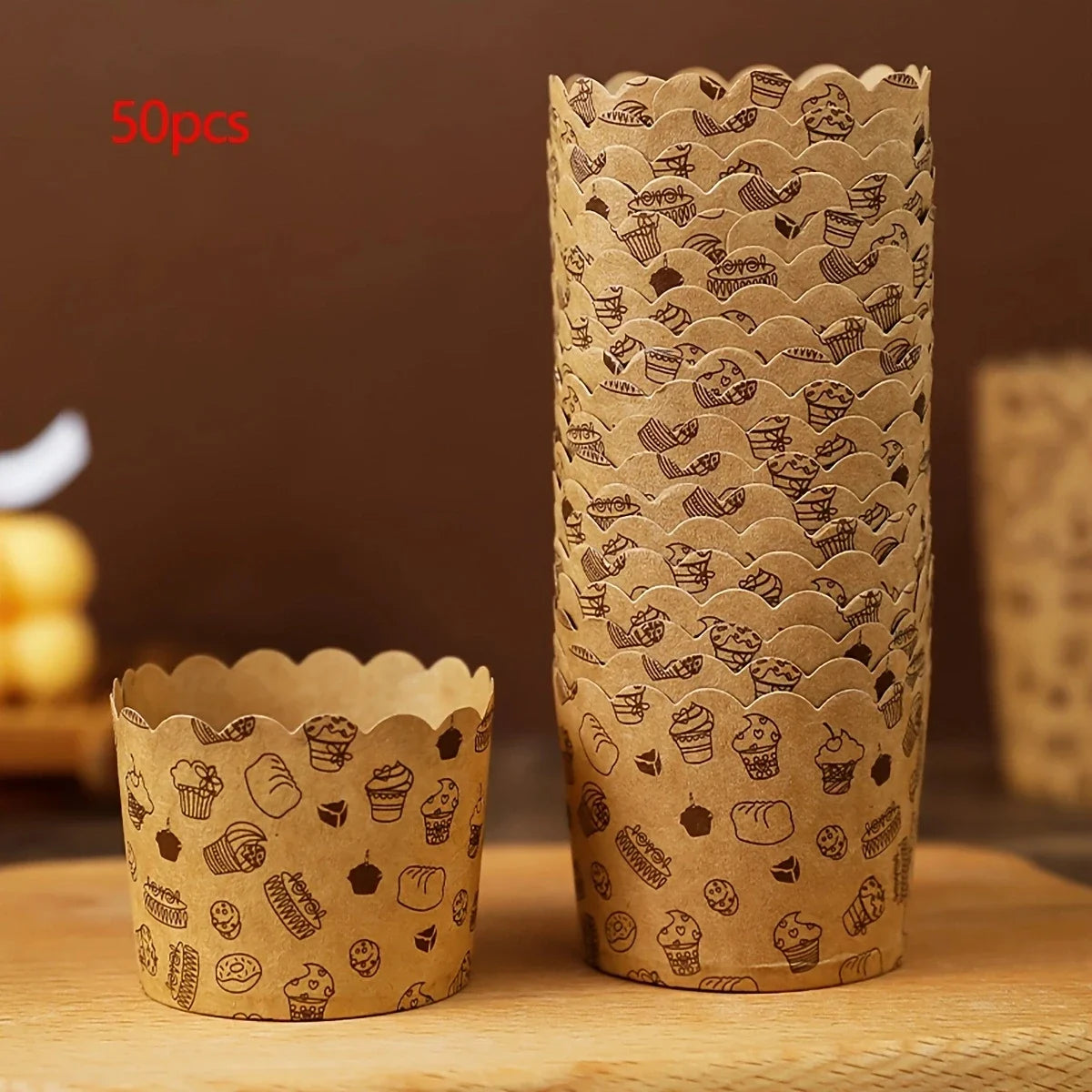 50pcs, Heat-Resistant Kraft Paper Muffin Cups for Baking and Serving - Small Kitchen Accessories for Cakes, Pastries, and Mor