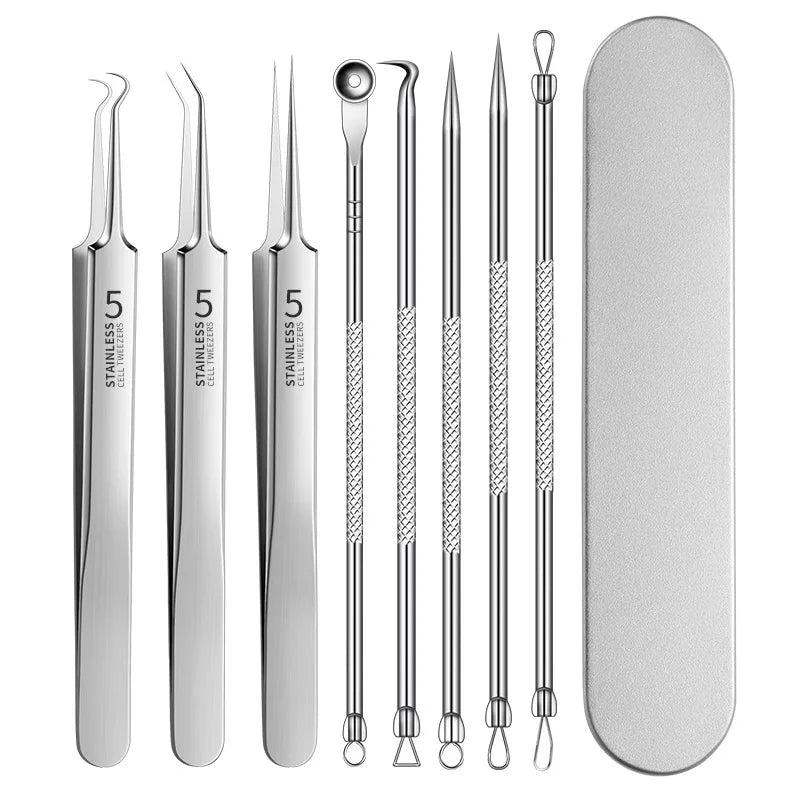 4-11Pcs Ingrown Hair Tweezers Acne Blackhead Removal Needles Black Dots Cleaner Deep Cleansing Pore Cleaner Face Skin Care To
