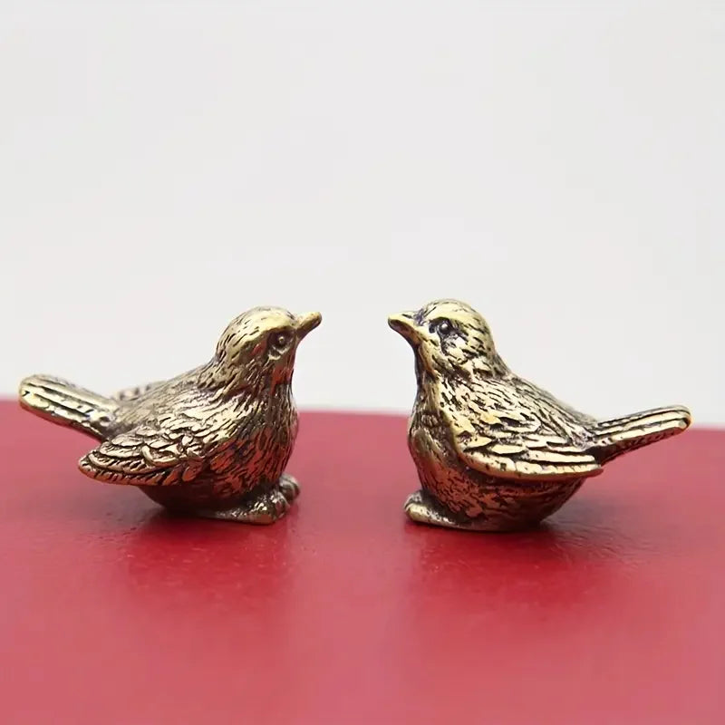 Elegant Brass Sparrow Tea Pet - Intricately Detailed Solid Brass Bird Figurine Versatile Indoor/Outdoor Decor Piece, Teal Dec