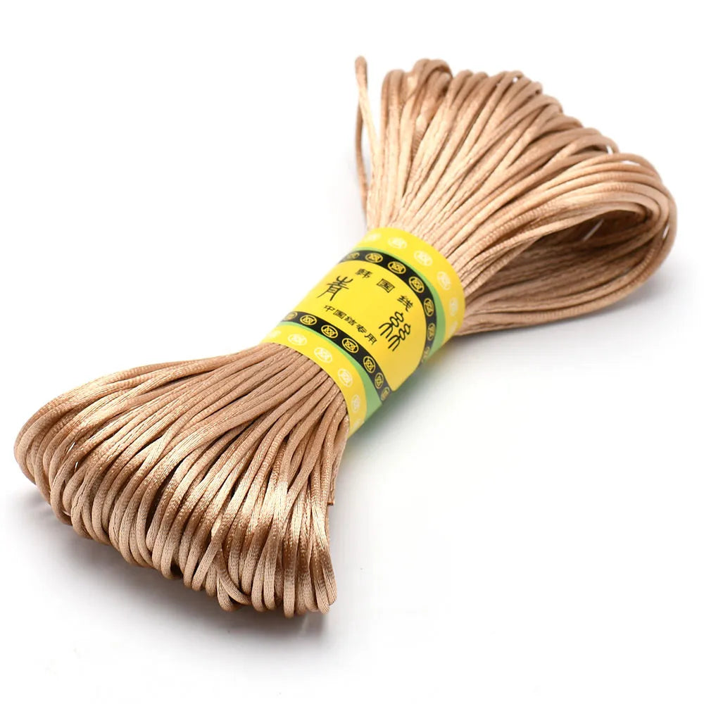 20M 1.5mm Satin Nylon Trim Cord, Rattail Cord Chinese Knot - Khaki