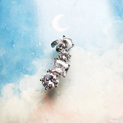 Silver Single Ear Stud Climber Style with White Zircon Europe Glam Fine Jewerly For Women Trendy Gift In 925 Sterling Silver