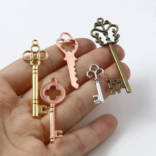 13PCs/Set Vintage Key Charms Pendants Multicolor Fixed Mixed Metal Charms DIY Necklace Earrings Handmade Jewelry Making Suppl