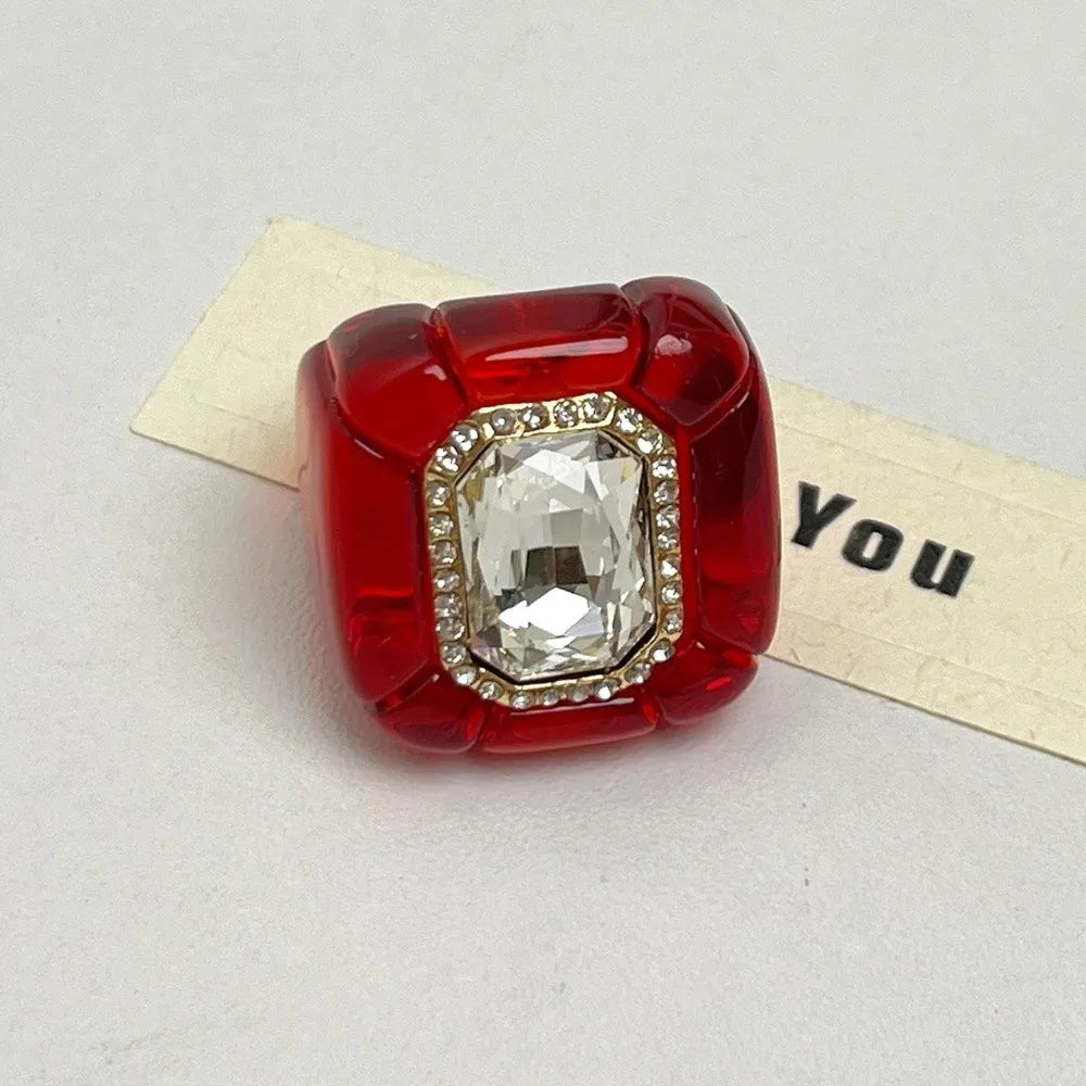 New Colorful Rhinestones Ring Geometric Three-dimensional Finger Ring Elegant Jewelry Square Ring Women - 08