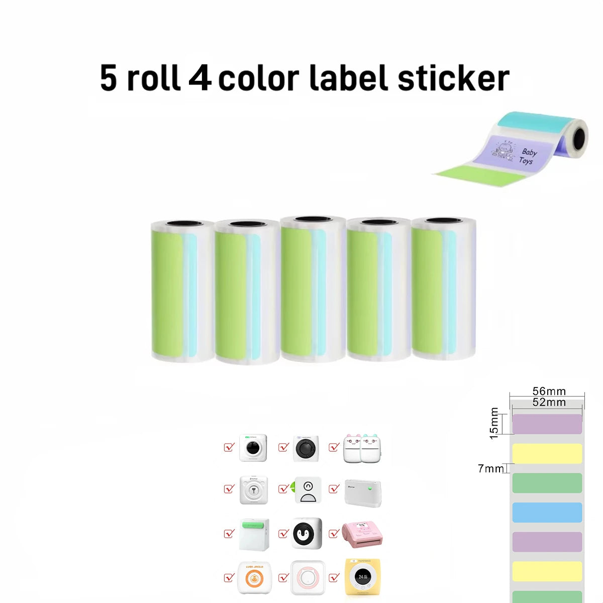 Thermal Mini Printer, Portable Inkless Sticker Maker,Bluetooth Free Cut Small Pocket Printer for Children DIY 57mm Photo Prin