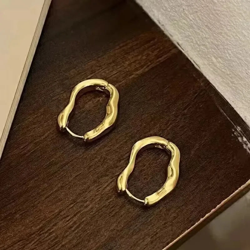 Personality Irregular Wavy Pleated Hoop Earrings for Women New Charm Gold Color Stainless Steel Dangle Jewelry Accessories Gi