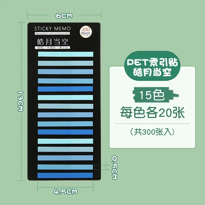 300Pcs Color Translucent Strips PET Index Sticker Note Highlight Mark Stickers Subjects Bookmarks Student Stationery Sticky N