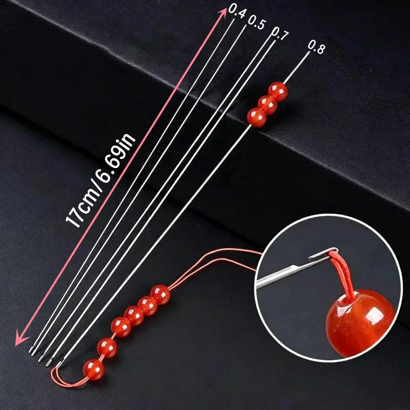 2pcs Beaded Needles With Steel Needles, Long And Thin Beaded Leads, Side Threaded Hooks And Beads For DIY Handmade Jewelry
