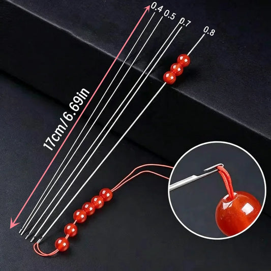 2pcs Beaded Needles With Steel Needles, Long And Thin Beaded Leads, Side Threaded Hooks And Beads For DIY Handmade Jewelry