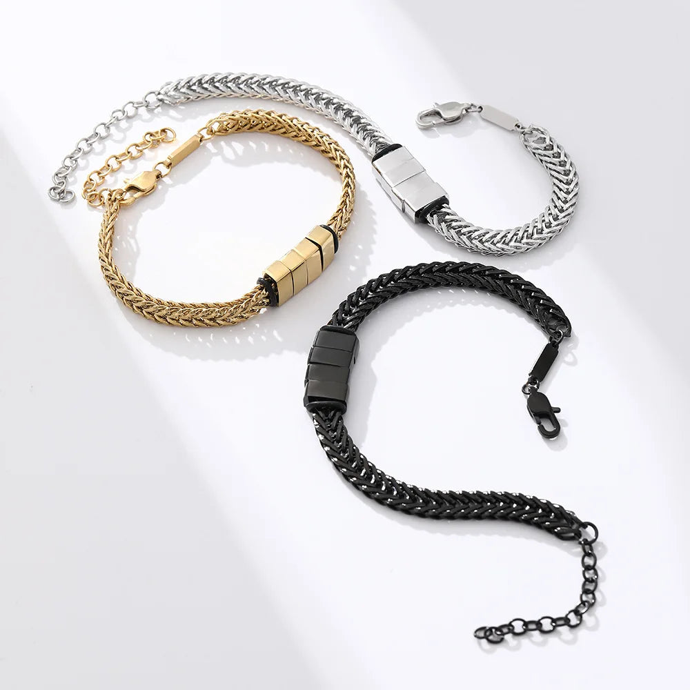 MaiLun 1pc Blank Stainless Steel Men Bracelet Engravable Beaded Men Bracelet Jewelry Gift for Father's Day