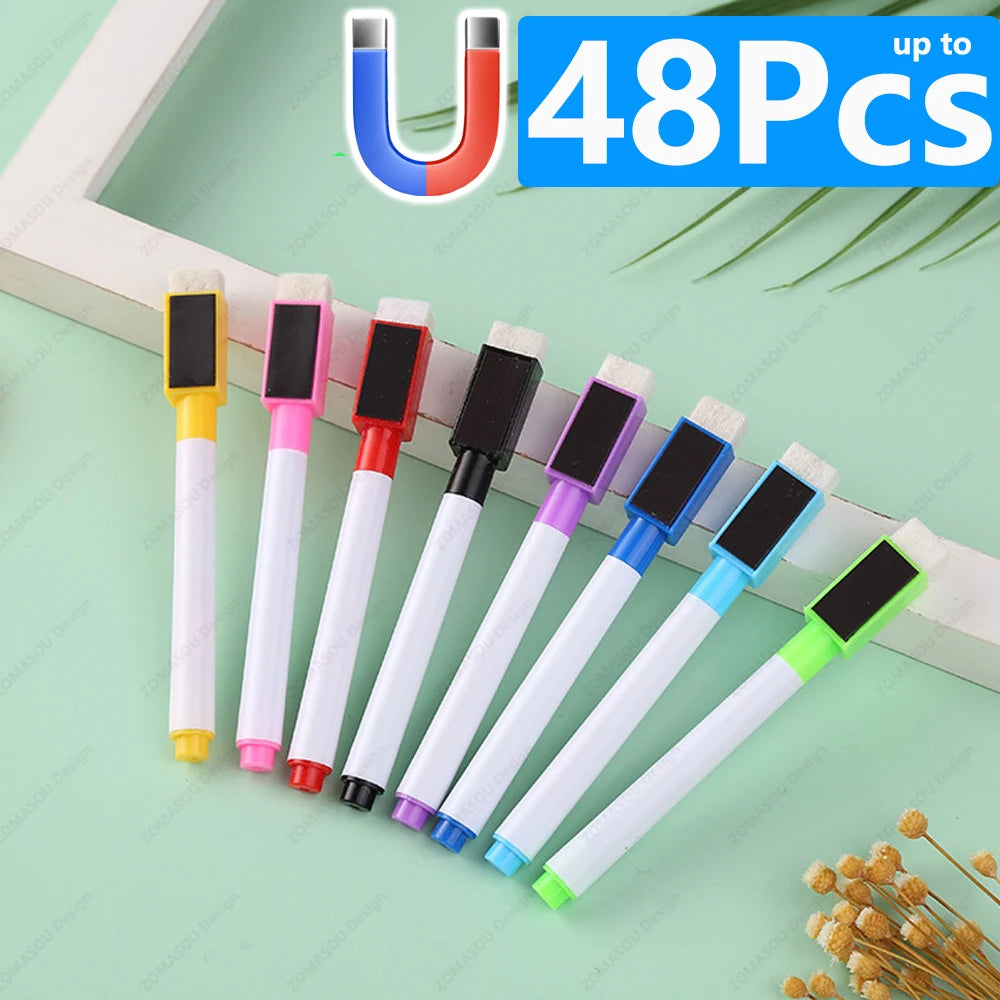 48-1Pcs Magnetic Erasable Whiteboard Pen Color Options Numbering Stationery Office Teaching Supplies for Student Blackboard N