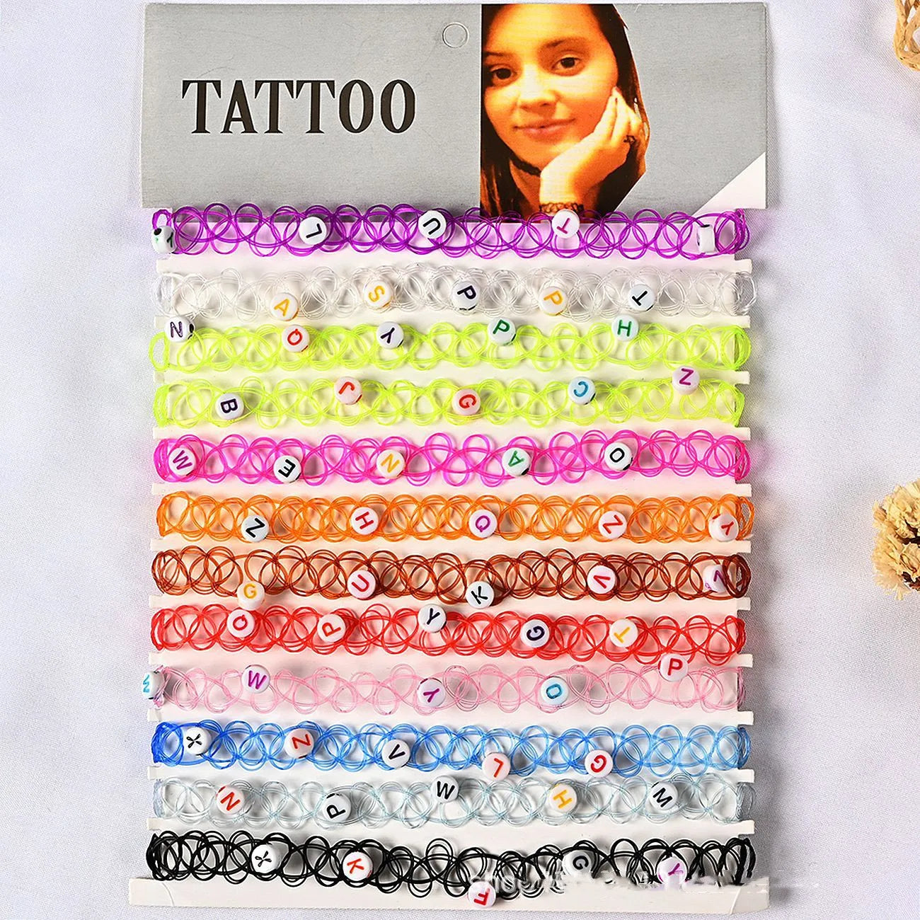 12pcs/lot Vintage Hippy Stretch Tattoo Choker Necklace Elastic Chocker Necklace Fishing Line Tattoo Colorful Necklace