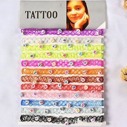 12pcs/lot Vintage Hippy Stretch Tattoo Choker Necklace Elastic Chocker Necklace Fishing Line Tattoo Colorful Necklace