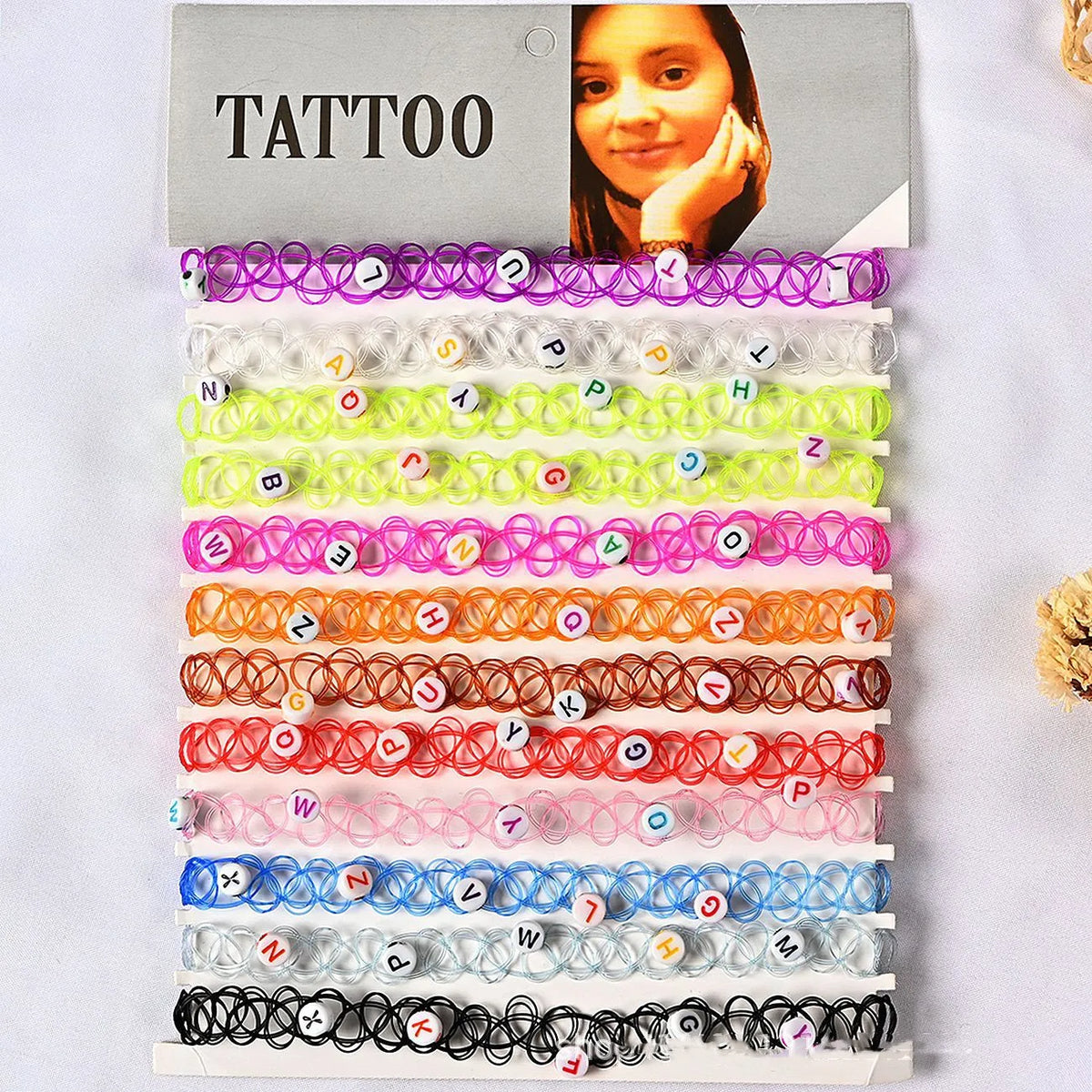 12pcs/lot Vintage Hippy Stretch Tattoo Choker Necklace Elastic Chocker Necklace Fishing Line Tattoo Colorful Necklace
