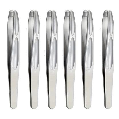 Premium Round Head Tweezers for Eyebrow & Facial Hair Removal Seamless Clips Short Hair Precision Beard Clip - Silvery 6pcs