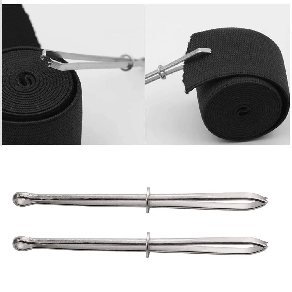 2 PCS/Lot Stainless Steel Garment Clips DIY Sewing Tools Elastic Band Tape Punch Cross Stitch Threader Wear Elastic Clamp