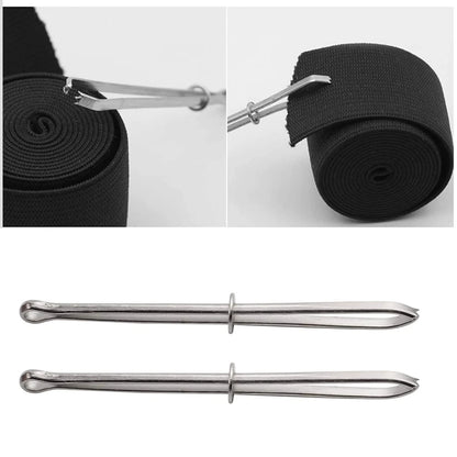 2 PCS/Lot Stainless Steel Garment Clips DIY Sewing Tools Elastic Band Tape Punch Cross Stitch Threader Wear Elastic Clamp