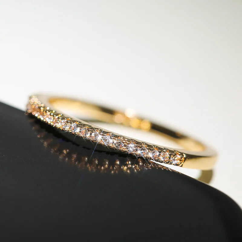 Huitan New Minimalist Thin Rings for Women Wedding Brilliant Cubic Zircon Versatile Female Finger Ring Jewelry
