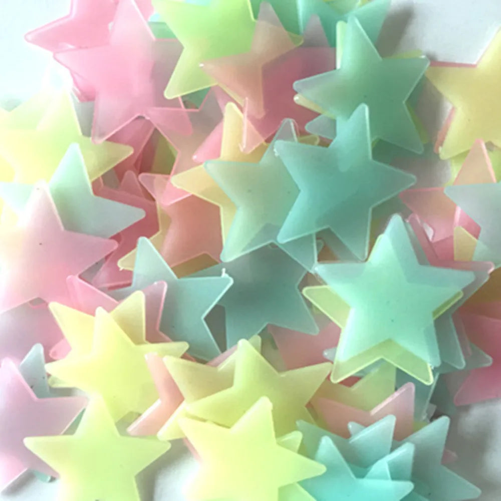 100pcs Fluorescent Glow in the Dark Stars Wall Stickers for Kids Rooms Decoration Livingroom Baby Bedroom Ceiling Home Decor 
