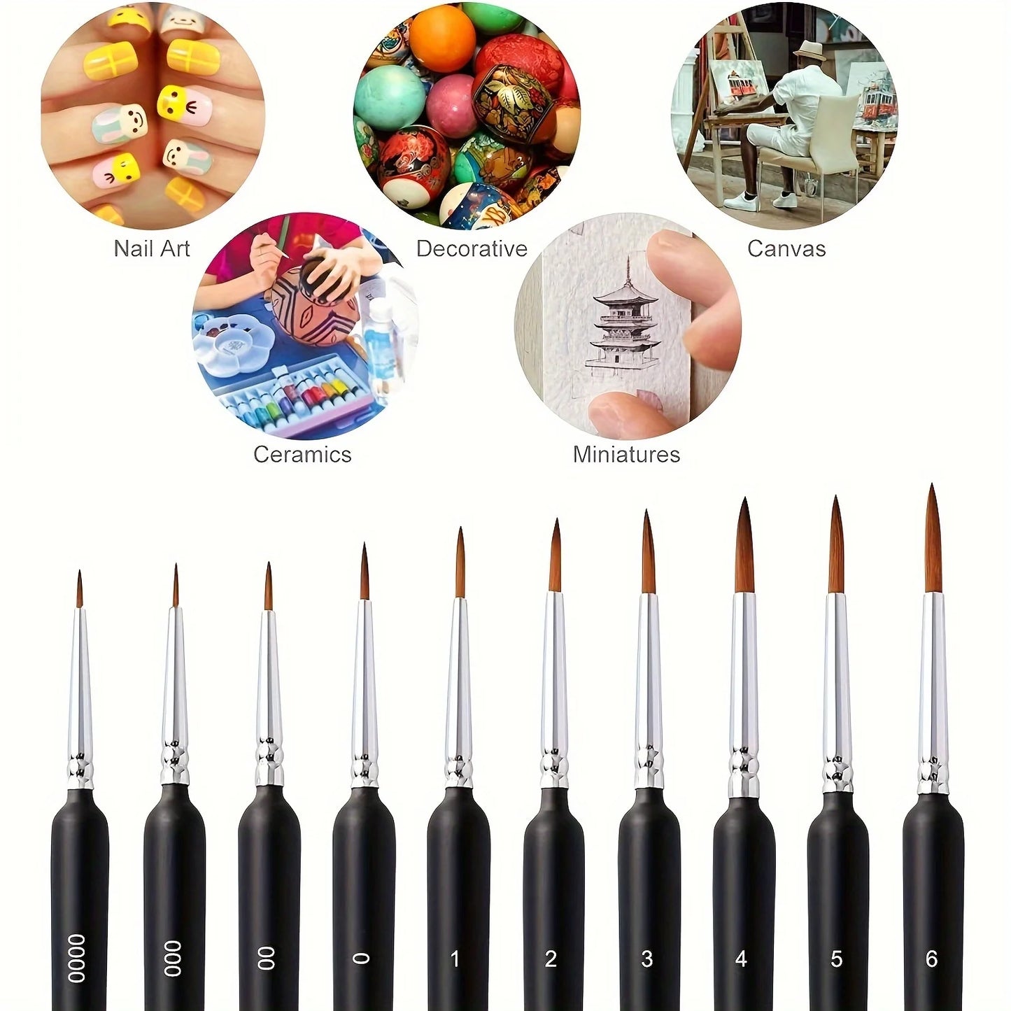 10/11pcs Miniature Paint Brushes, Detail Tip Paint Brushes Set With Ergonomic Handle - Suitable For Acrylic Painting, Oil, Wa