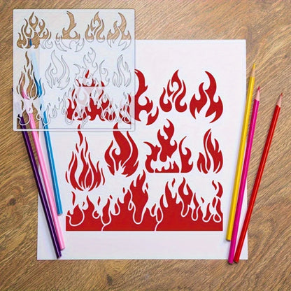 1Pc Large Flame Stencil Reusable Soft Plastic Template for DIY Wall Art Home Decor Painting on Wood Canvas Fabric